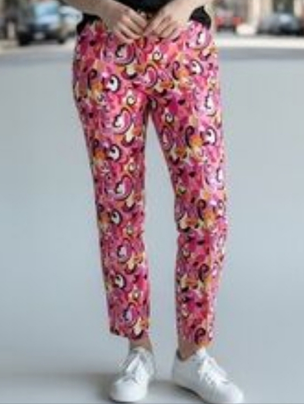 Zara Pink Paisley Floral Pants High Waisted Ankle Crop Pleated Pants - Picture 11 of 11